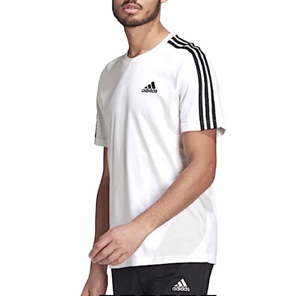 Adidas Essentials Climalite White 3-Stripes Men’s Tee Size XL